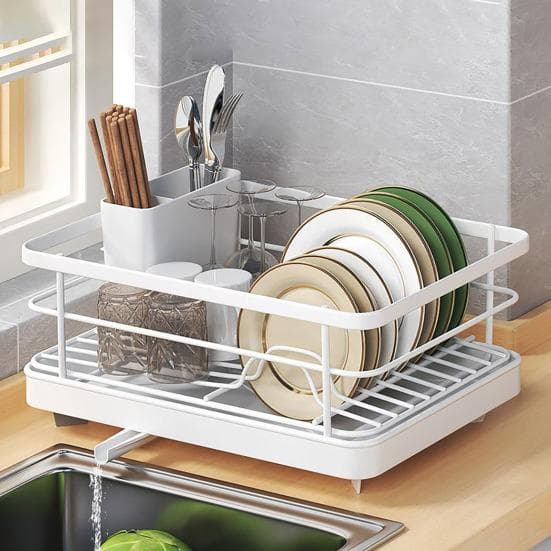 Égouttoir à vaisselle grande capacité, design antidérapant, évacuation automatique stable, facile à installer, peu encombrant, pour comptoir de