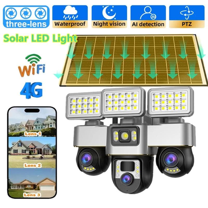Lumière Solaire Multifonction & Caméra 4G/WIFI, Éclairage Intelligent, Sécurité Suivi Humain Surveillance Vidéo HD