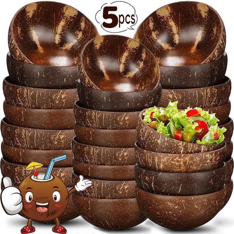 Lot de 5/1 bols en noix de coco naturelle pour servir des plats, salade, flocons d'avoine, yaourt, bol en bois réutilisable en coquille de noix de