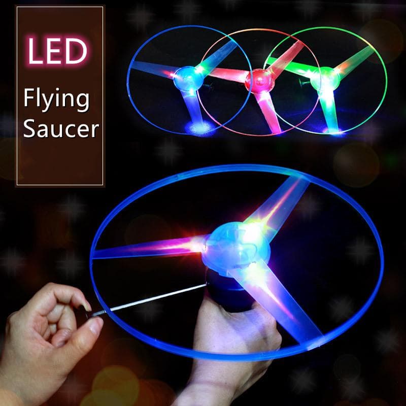 Jouet Soucoupe Volante à Cordon Lumineux - Lanceur Disque Hélicoptère à Lumière LED pour Amusément en Plein Air - Jouet Volant Rotatif pour