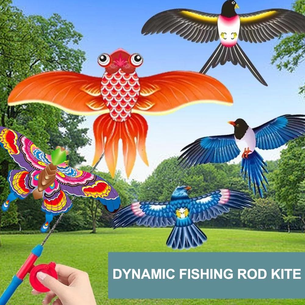 Cerf-volant pour enfants Jouet Aigle de dessin animé Pliable Mini Jouets en plastique Cerf-volant Frein à main Canne à pêche Papillons Pour
