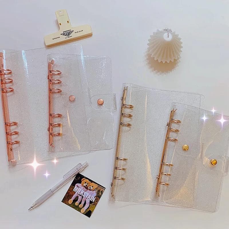 A5 A6 Nouveau Rose Gold PVC Transparent 6 Trous Classeur à Feuilles Mobiles Couverture de Cahier Agenda Planificateur Couverture en Papier Papeterie