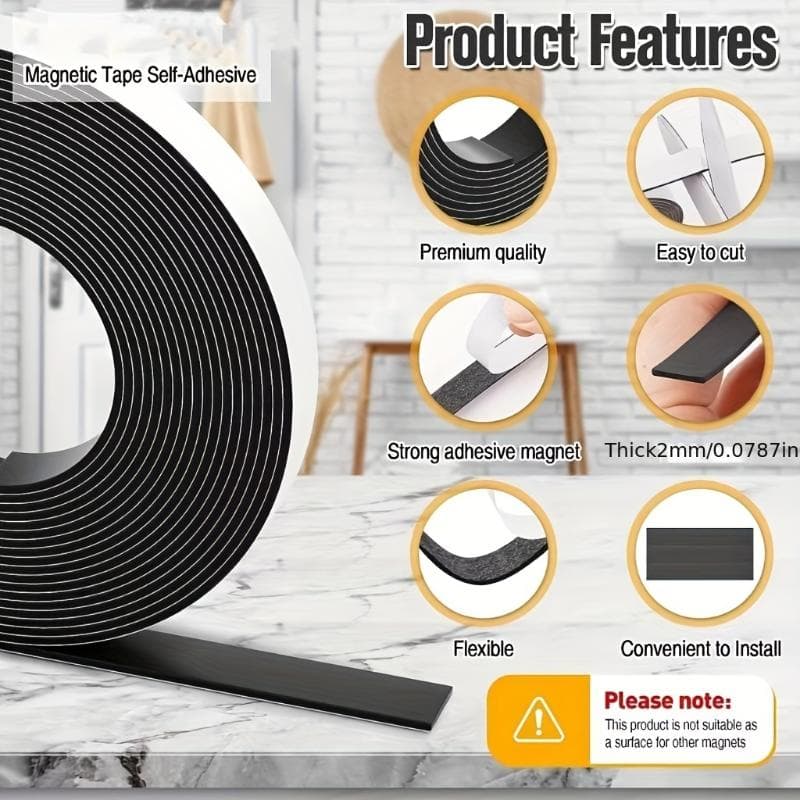La bobine de bande magnétique Flexible auto-adhésive est très adaptée aux projets d'artisanat et de bricolage, aux tableaux blancs et aux