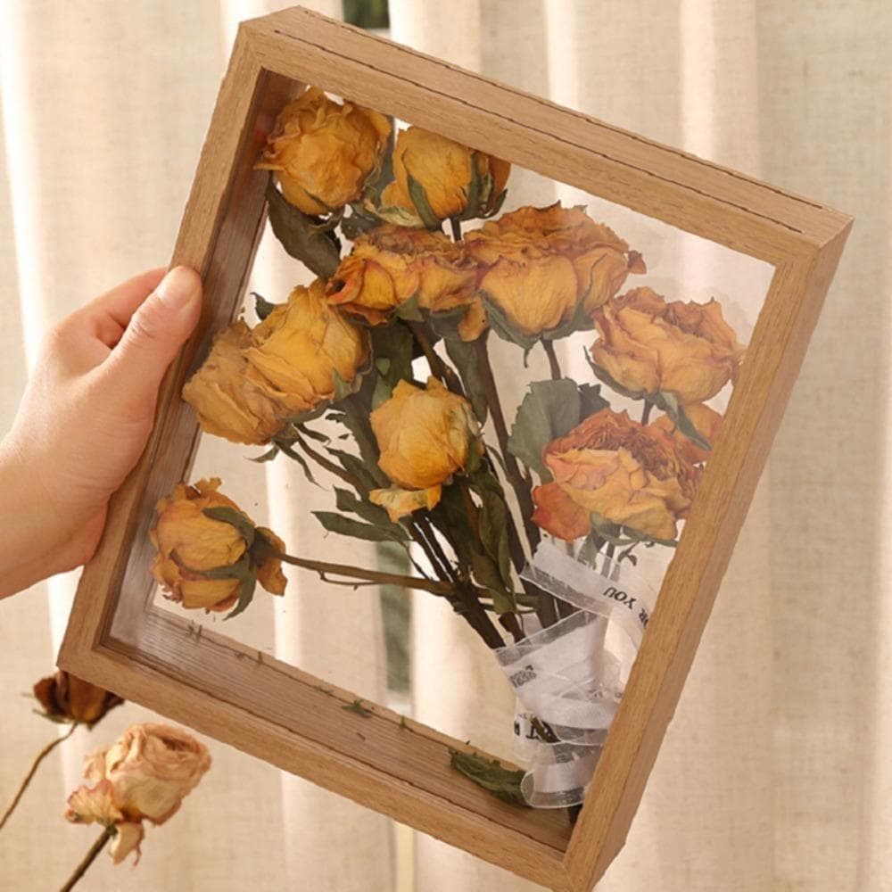 Cadre d'exposition de fleurs séchées en bois INS Boîte d'exposition de bouquet transparente Cadre de rangement pour spécimens de fleurs à monter