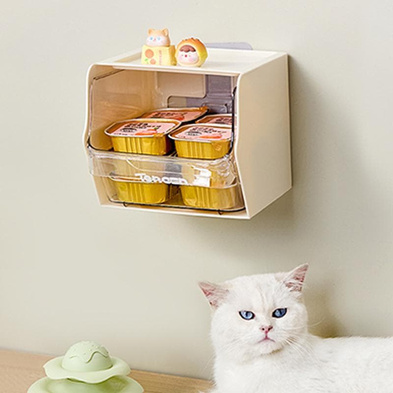 Boîte de conservation pour nourriture en conserve pour chat, Boîte de tri pour friandises et viande séchée pour chat, Boîte de rangement murale