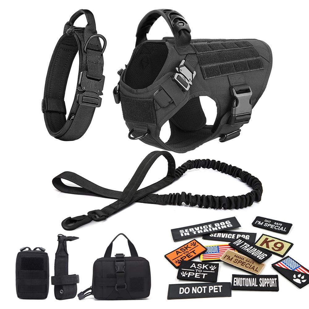 Harnais militaire pour grand chien, collier, laisse, sacs, patchs, gilets d'entraînement pour animaux de compagnie Malinois, harnais tactique pour