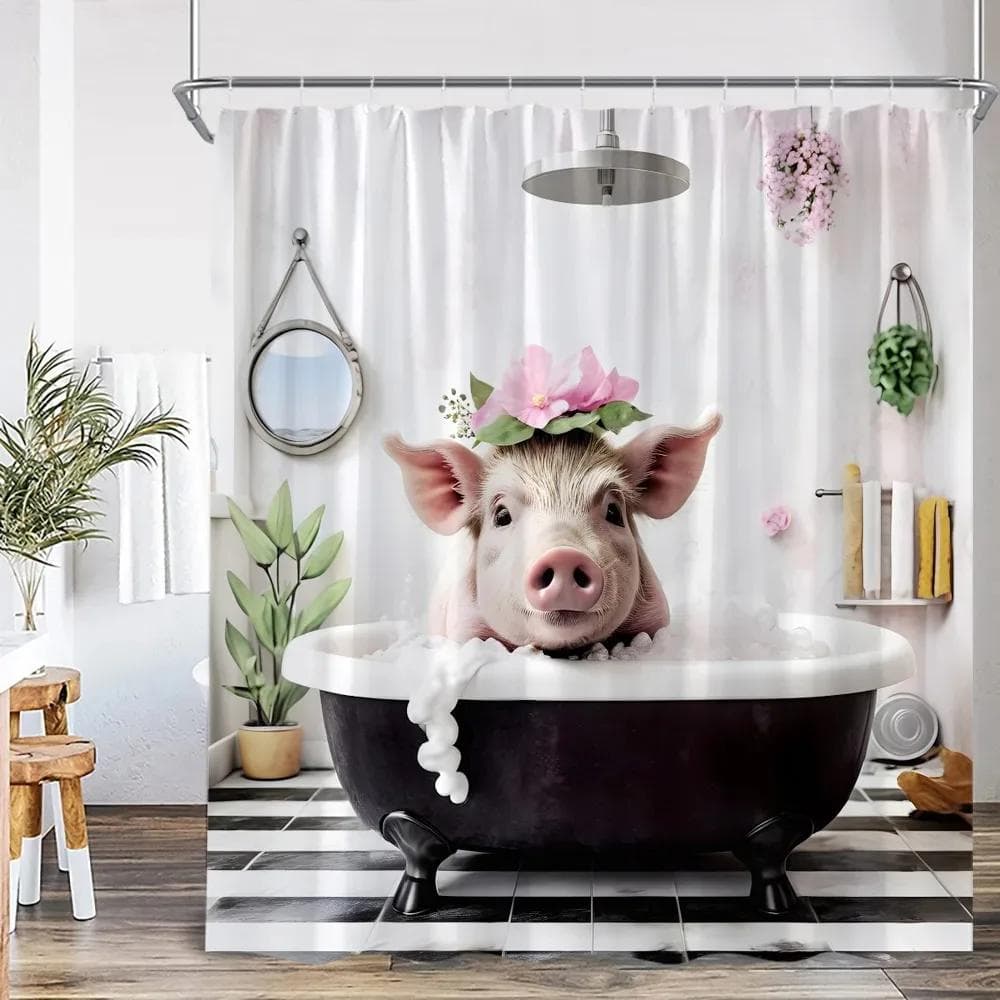 Rideaux de douche Animaux de bain amusants Chèvre Vache des Highlands Éléphant Chien Cochon Décorations de salle de bain Rideau de baignoire