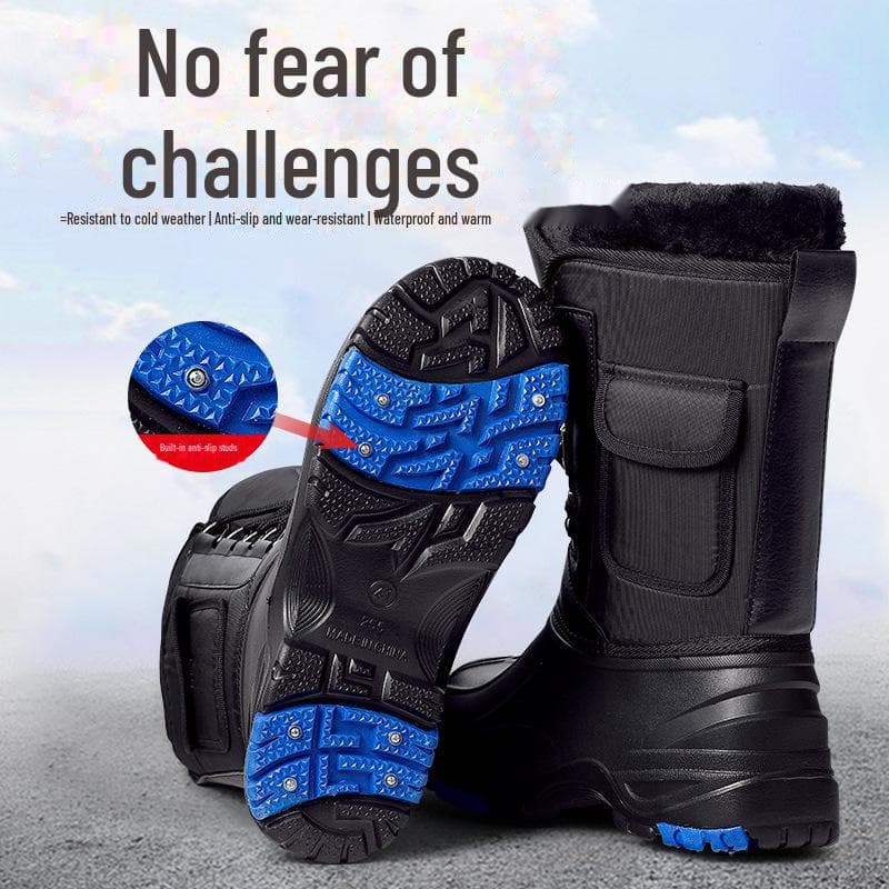 Bottes d'hiver imperméables extra épaisses pour homme avec crampons en acier et doublure en peluche cm