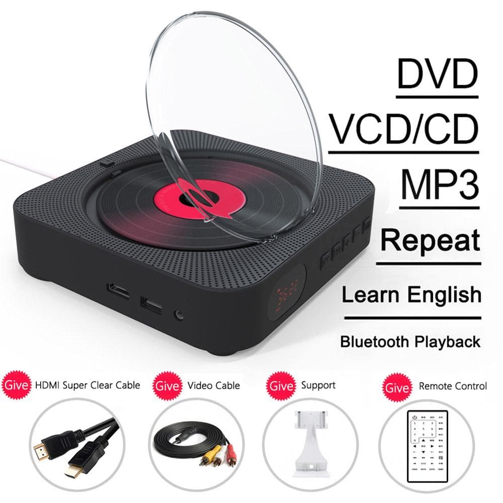 Lecteur CD DVD portable de bureau, lecteur de musique stéréo Bluetooth avec télécommande sans fil CD/DVD Mp3 Radio FM HiFi Musique. rose