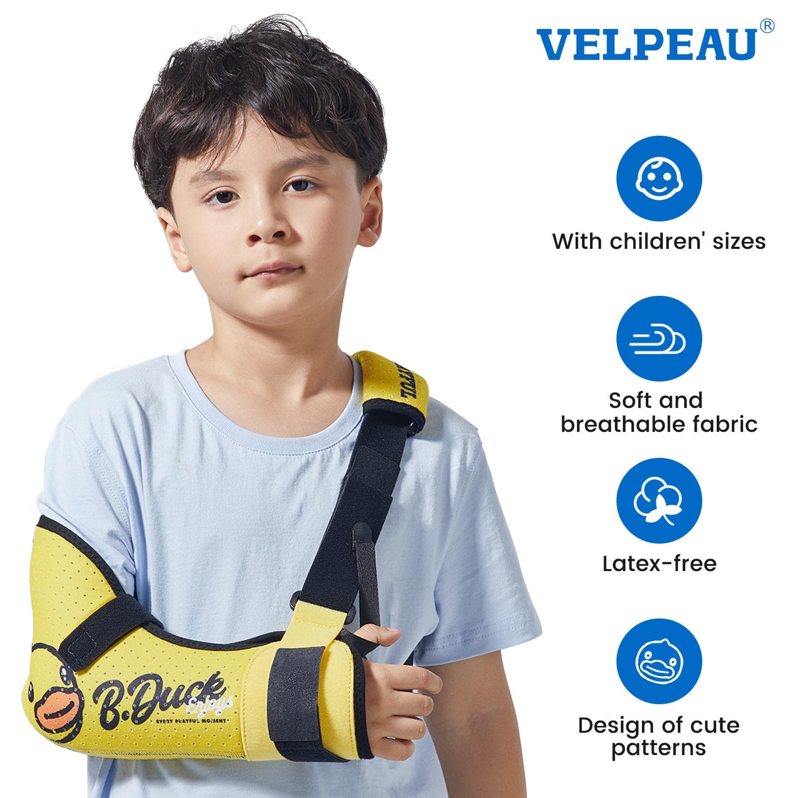 Écharpe de bras Velpeau pour enfants Immobiliseur d'épaule avec sangle de taille Conception rembourrée en éponge pour le soutien des enfants
