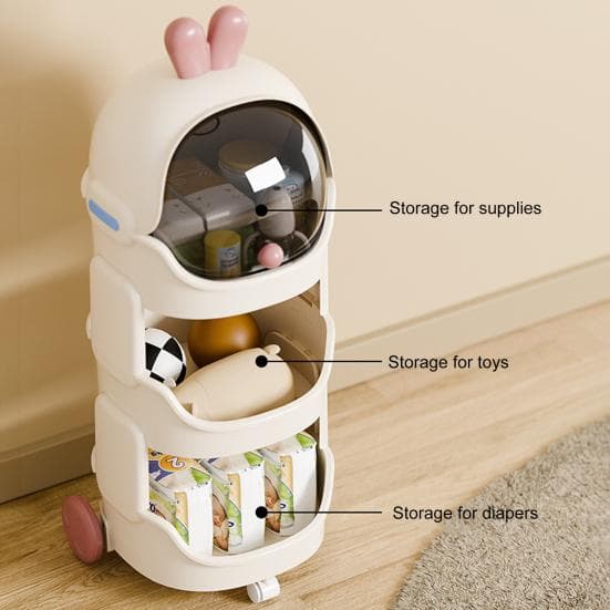 Rangement Organisateur Yousheng pour Jouets d'Enfants avec Roues et Espace Couvercle Supérieur Design Canard/Lapin Chariot Roulant Empilable pour