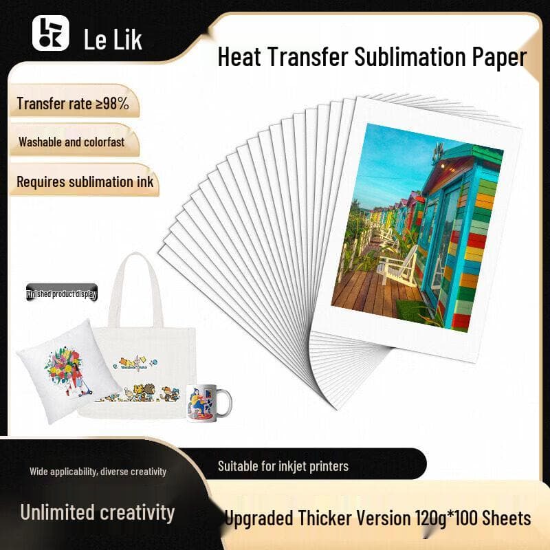 Papier de transfert thermique par sublimation à jet d'encre LeLiKe A4, 100 feuilles Prise CN (adaptateur inclus)
