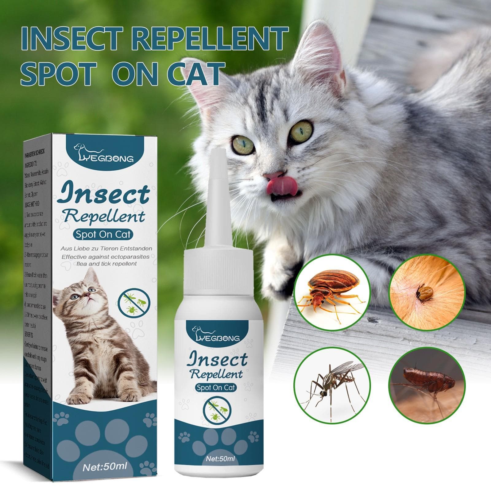 Gouttes Anti-Puces pour Animaux Acariens Tiques Poux Insectes Démangeaisons Peau Prévention Chien Puces Liquide 50ML