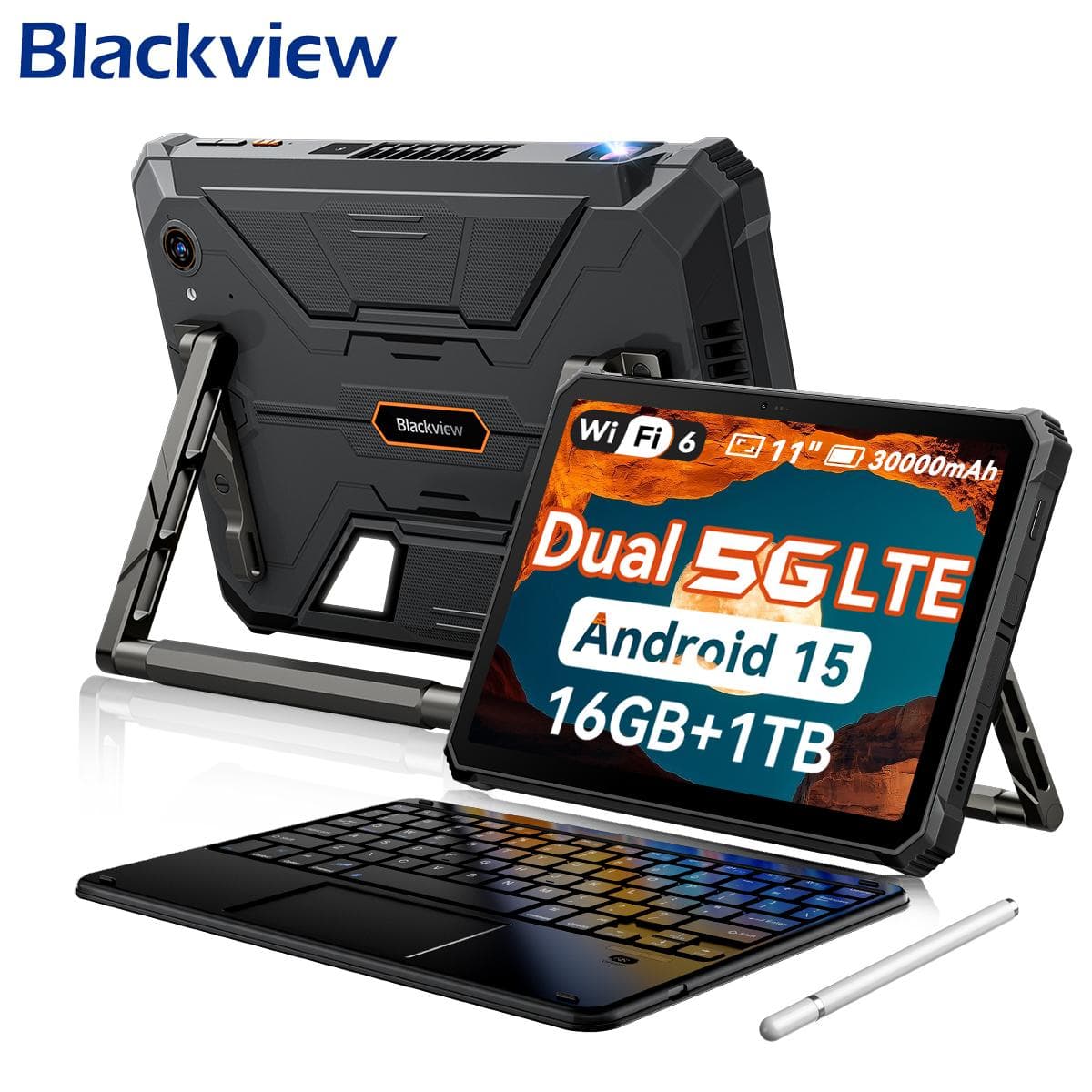 Tablettes Durcies Blackview Active 12 Pro Android 15 11 pouces 12 Go 256 Go/16 Go 1 To Tablette PC 30000 mAh 90 Hz noir