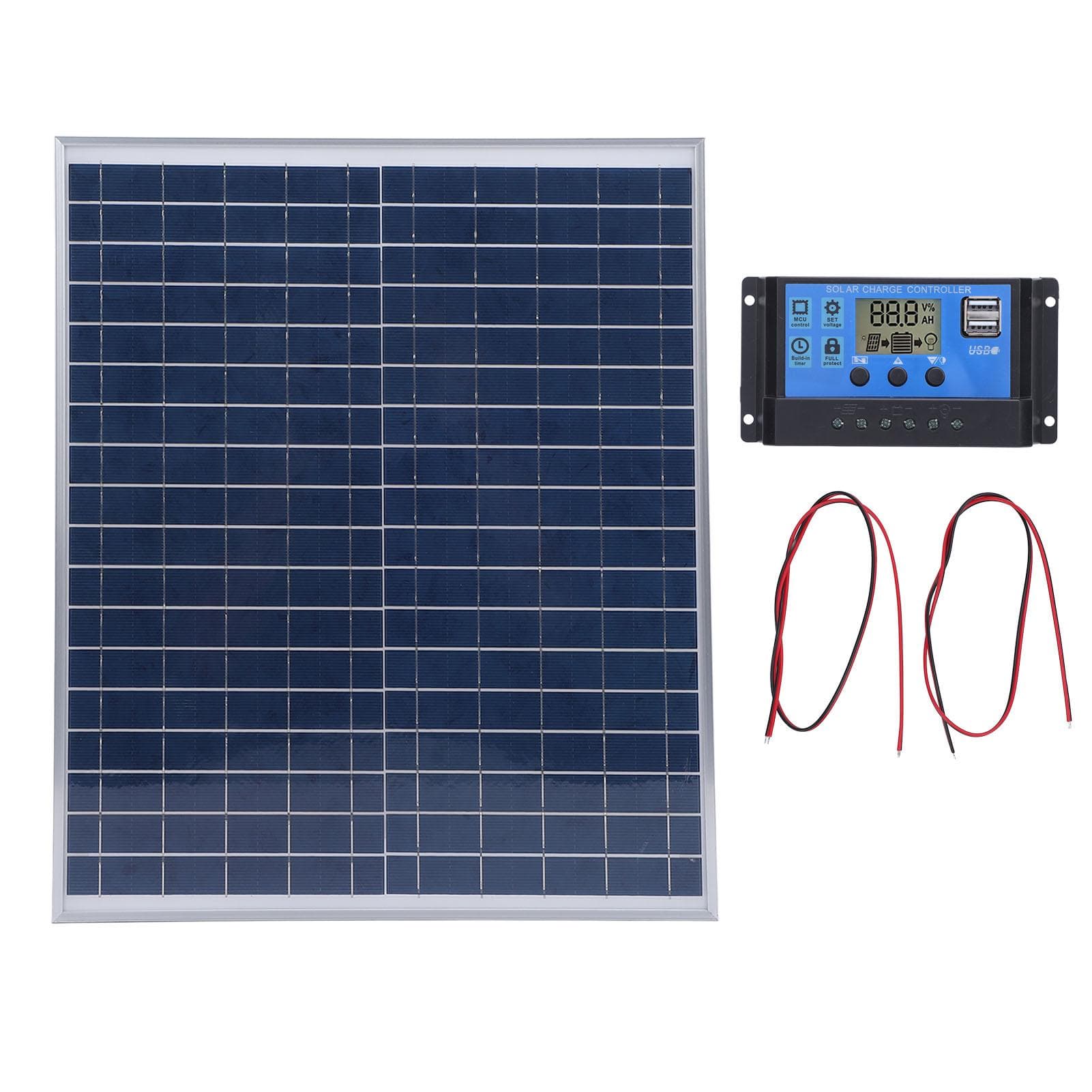Kit Panneau Solaire 20W Panneau Solaire en Silicium Monocristallin et Contrôleur 60A 12V 24V pour Voiture Bateau Camping-car