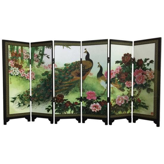 Paravent en bois à 6 panneaux paon, séparateur de pièce, cloison pliante, cadeau, décor de bureau
