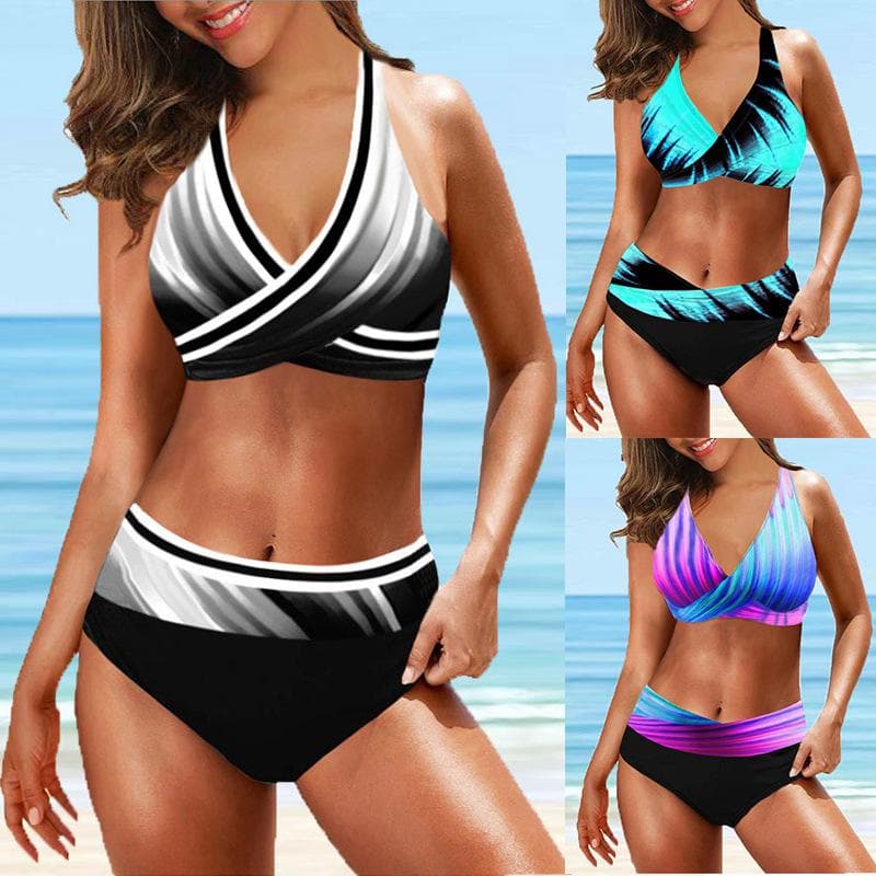 Maillot de bain imprimé femme maillot de bain deux pièces bikini de plage grande taille S-5XL cm violet
