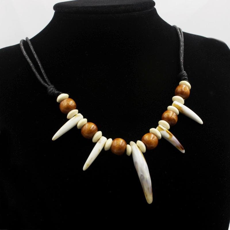 Collier Tribal Imitation Dents de Loup Perles Longueur Réglable Collier Couple Amulette Cadeau