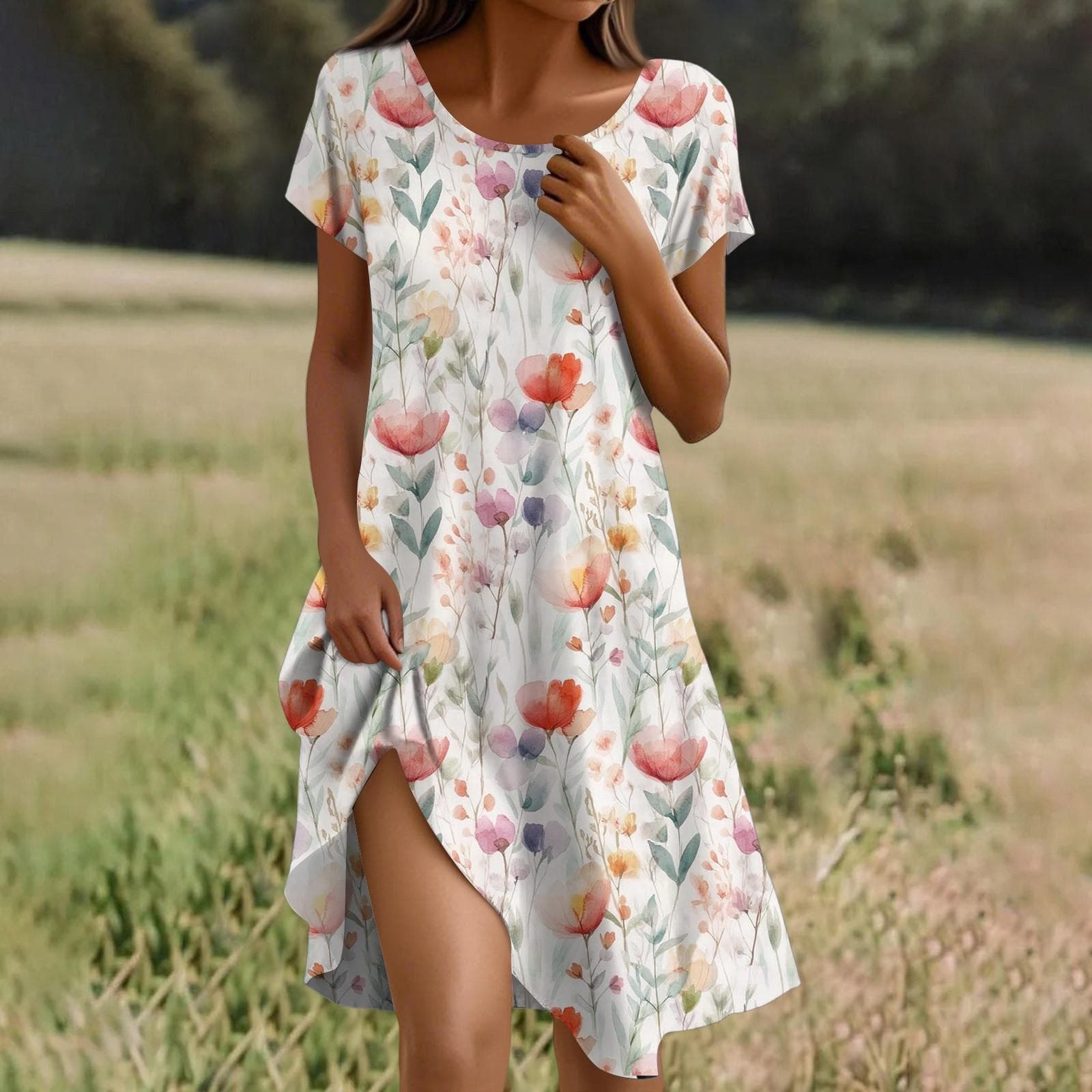 Robe bohème à manches courtes pour femme, décontractée, coupe ample, robe d'été à imprimé floral avec poches XXL rose