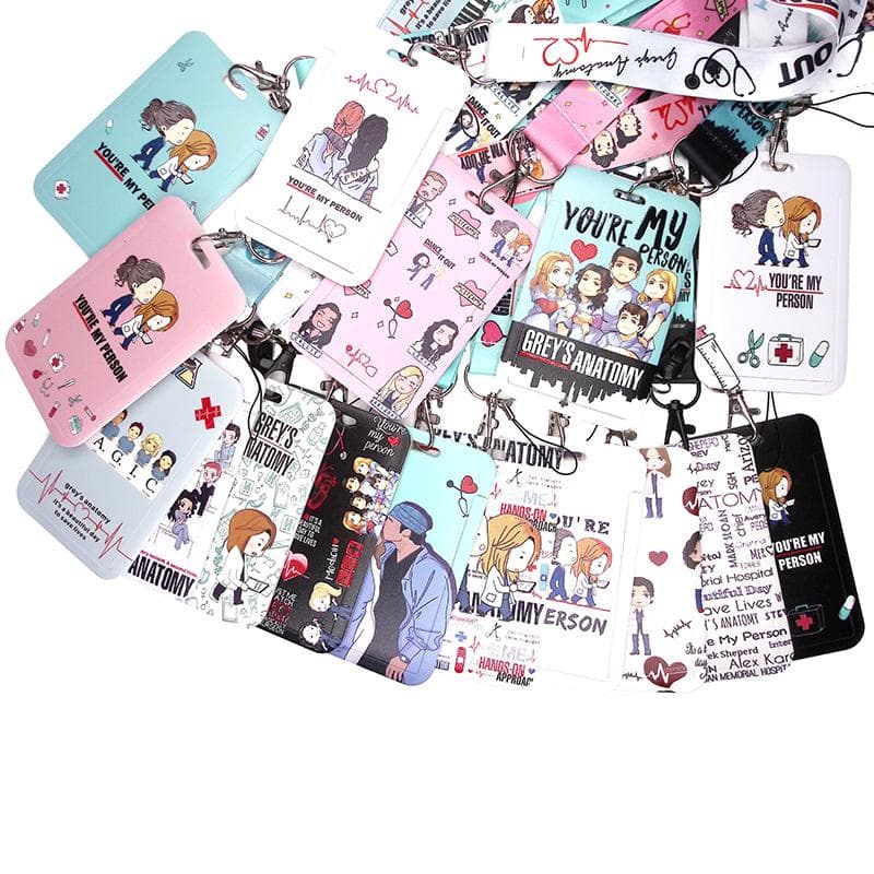 Porte-badges Cartoon Grey's Anatomy Porte-clés Lanière pour Carte d'Accès Porte-cartes de Crédit Anime Porte-clés Bandoulières Vente en Gros