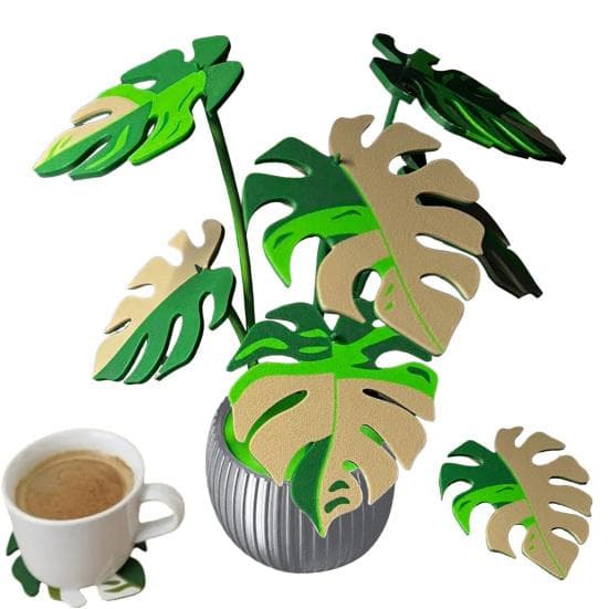 1 Ensemble Sous-verre Feuille de Monstera Imprimé 3D Résistant à la Chaleur Dessous de Plat Feuilles Tropicales Tapis Anti-brûlure Plan de Travail