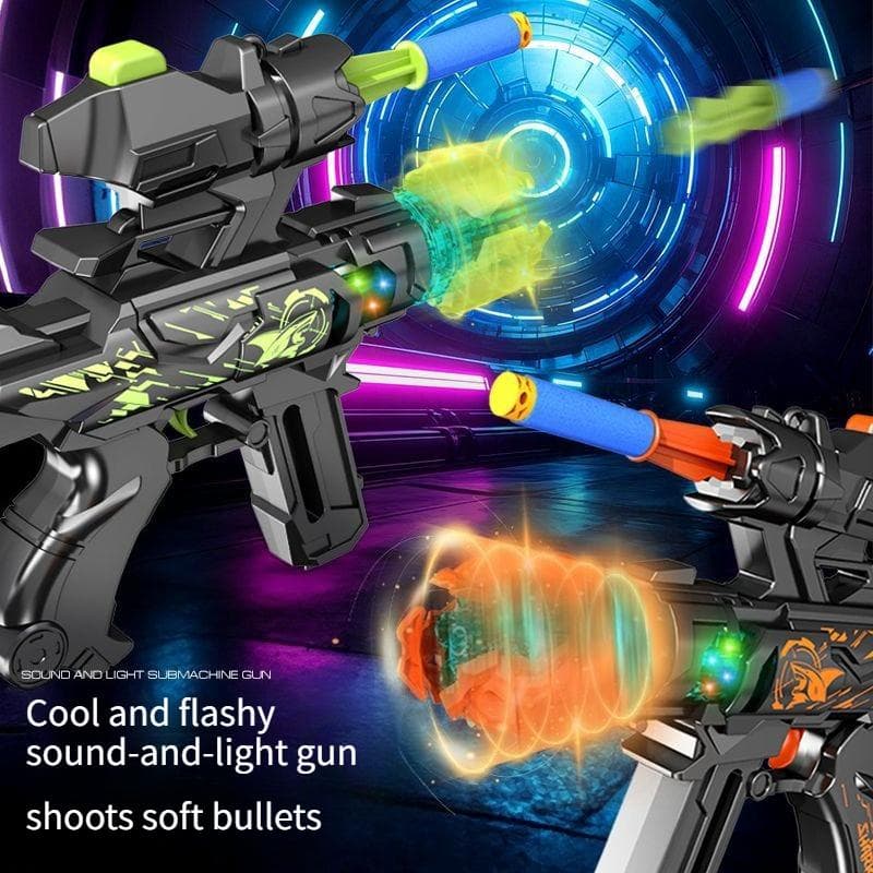 Pistolet Jouet à Balles Molles avec Lumières Clignotantes Sons de Combat Dessin Animé Blaster Jouet pour Enfants Modèle de Mitraillette Coloré