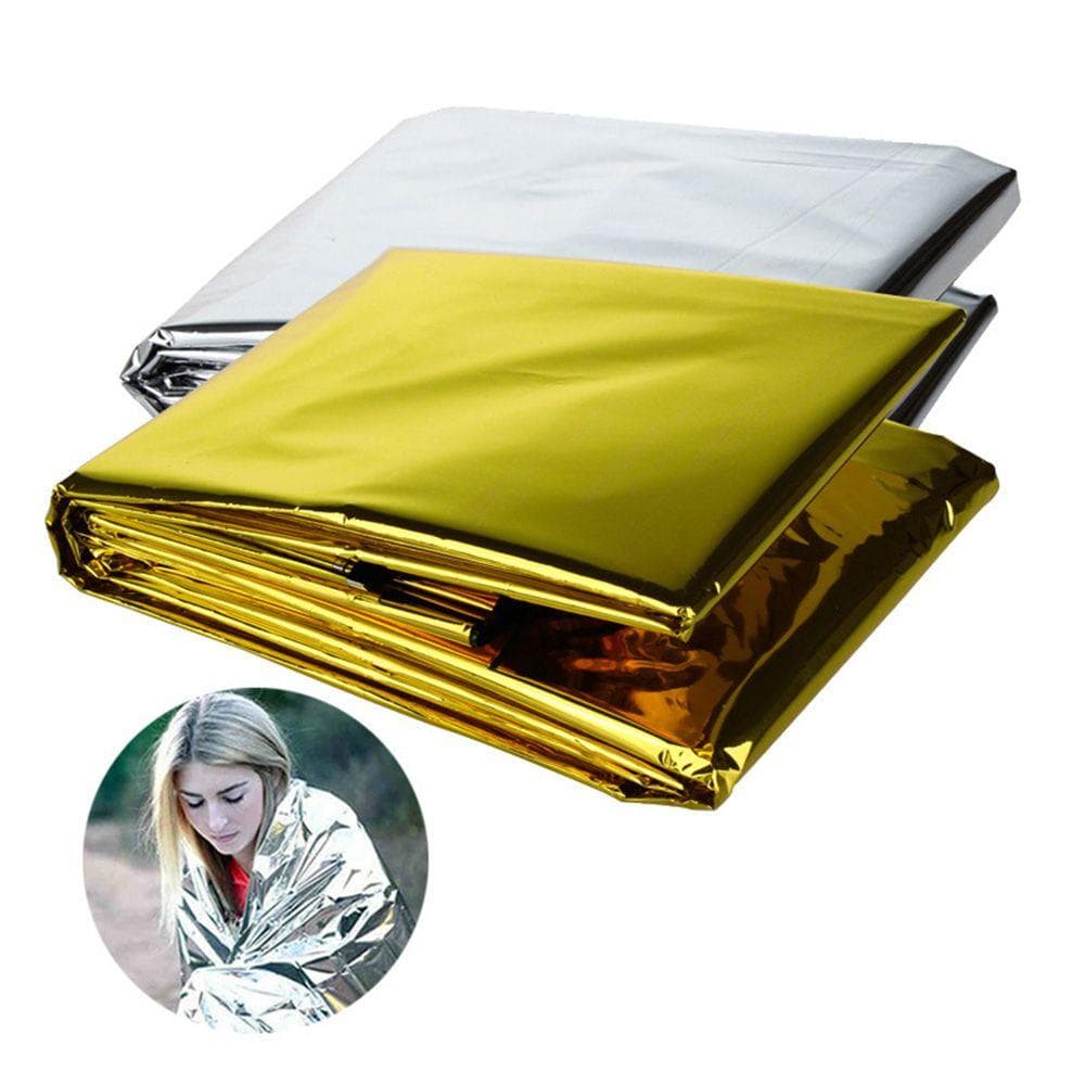 Couverture de survie Coupe-vent Imperméable Couverture thermique en aluminium pour Camping Randonnée Marathon ARI argenté
