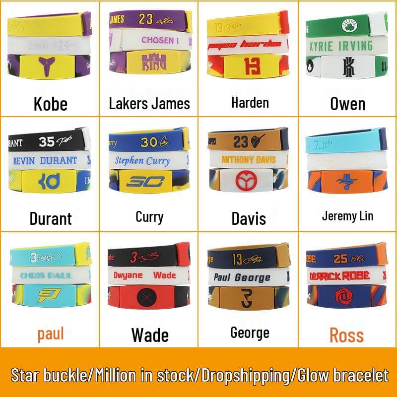 Bracelet en Silicone Lumineux NBA: Curry, Durant, James, Édition Irving, Fermeture à pression 20 cm.