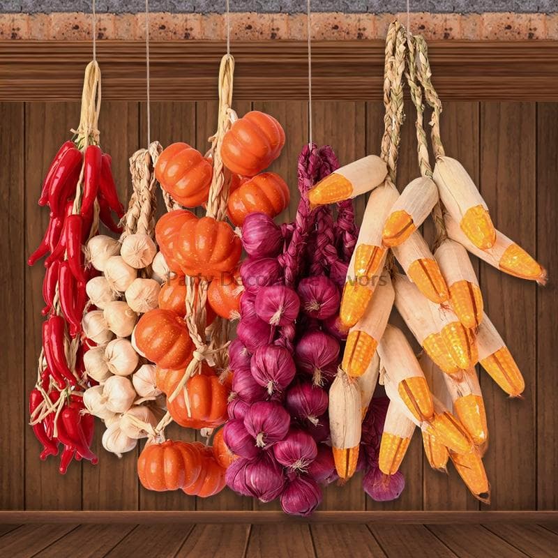 Légumes Artificiels Mousse Piment Ail Citrouille Pour Décoration Murale de Cuisine Maison Guirlande de Piments Rouges Fête Ferme Faux Fruits