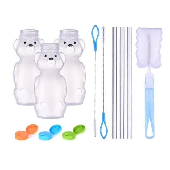 Tasse à paille 230 ml Forme d'ours Tasse à boire sans danger pour les enfants avec couvercle de sécurité Pailles Anti-fuite Tasse à secouer pour
