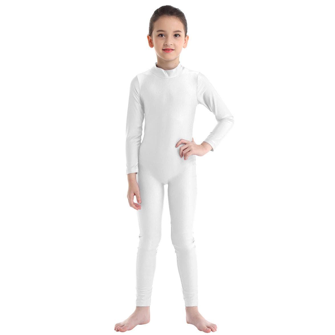 Combinaison de Danse Gymnastique Manches Longues pour Filles Combinaison Intégrale Catsuit Tenue de Danse Costumes 12-14 Years ivoire