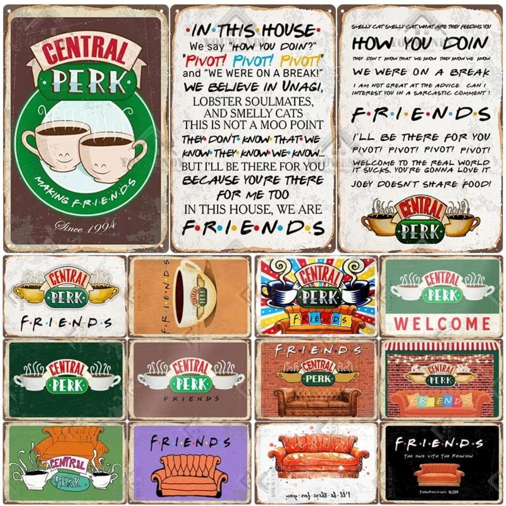 Central Perk Friends Café, Plaque Métal Vintage, Plaque Décorative, Assiette Rétro Café Cuisine Salon Bar Affiche, UW83
