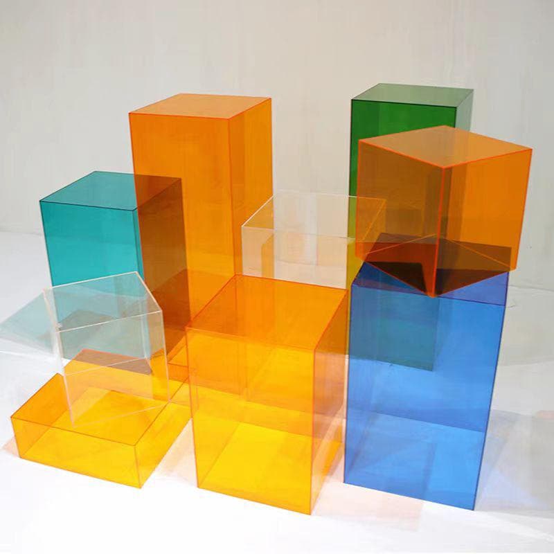 Vitrine Acrylique Présentoir Chaussures et Sacs, Présentoir Vitrine, Boîtes Cubes de Présentation Colorées sans Couvercle, Accessoires de
