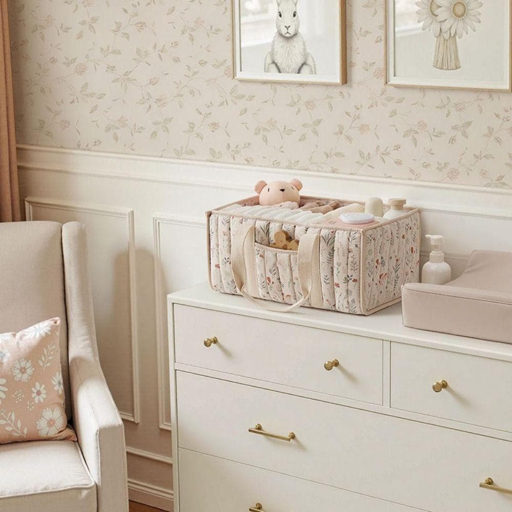 Panier de rangement à couches grande capacité, motif floral, pour nouveau-né, sac de rangement portable pour les voyages et les activités de plein
