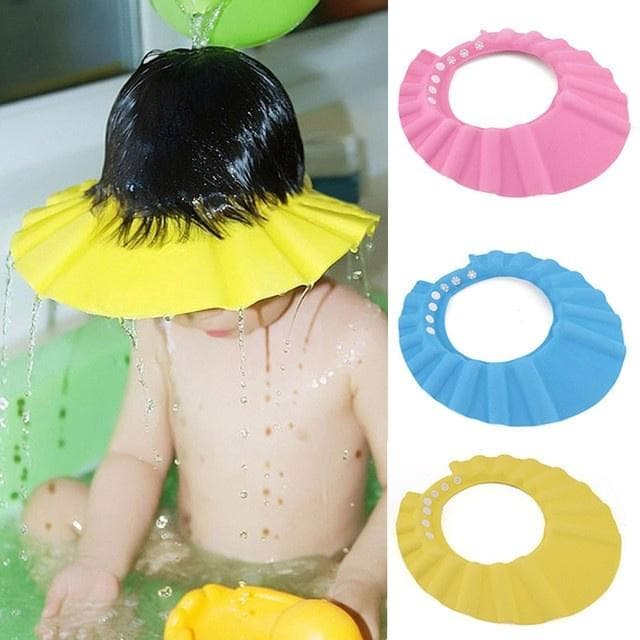 Réglable doux bébé enfants enfant imperméable shampooing bain bonnet de douche chapeau pare-soleil rose