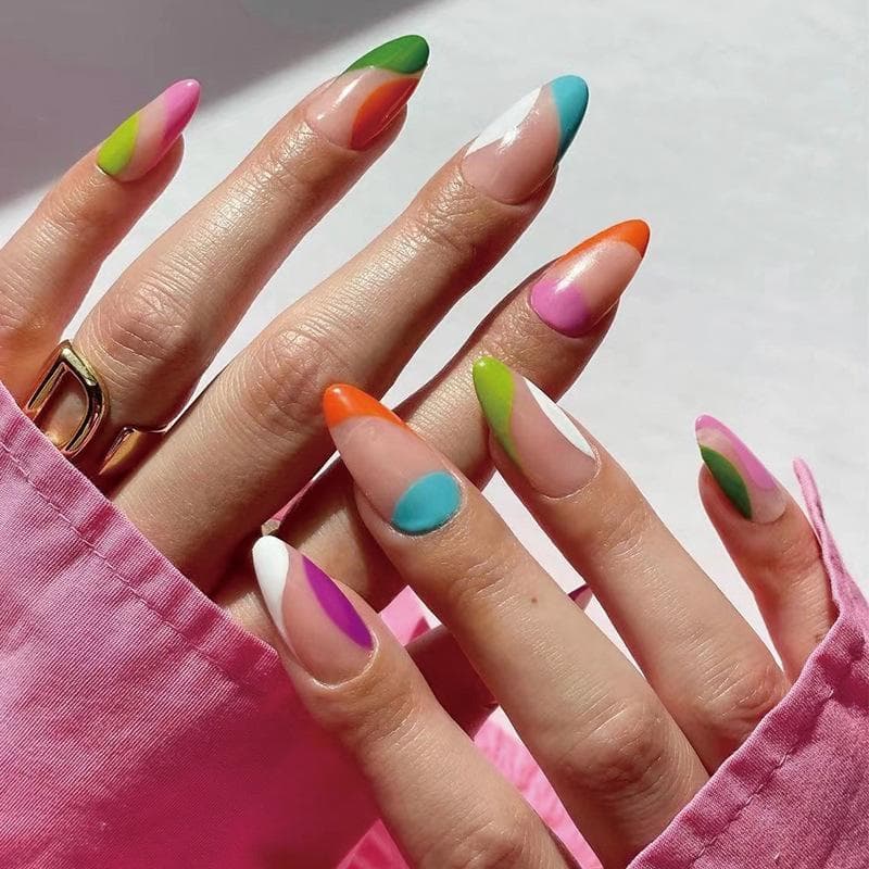 Autocollants pour Nail Art French Tip Multicolores - Embouts d'Ongles Portables de Longueur Moyenne à Longue