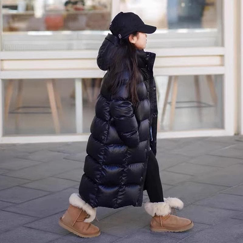 Doudoune longue pour enfants, manteau d'hiver décontracté en duvet de canard blanc pour garçons et filles 160cm noir