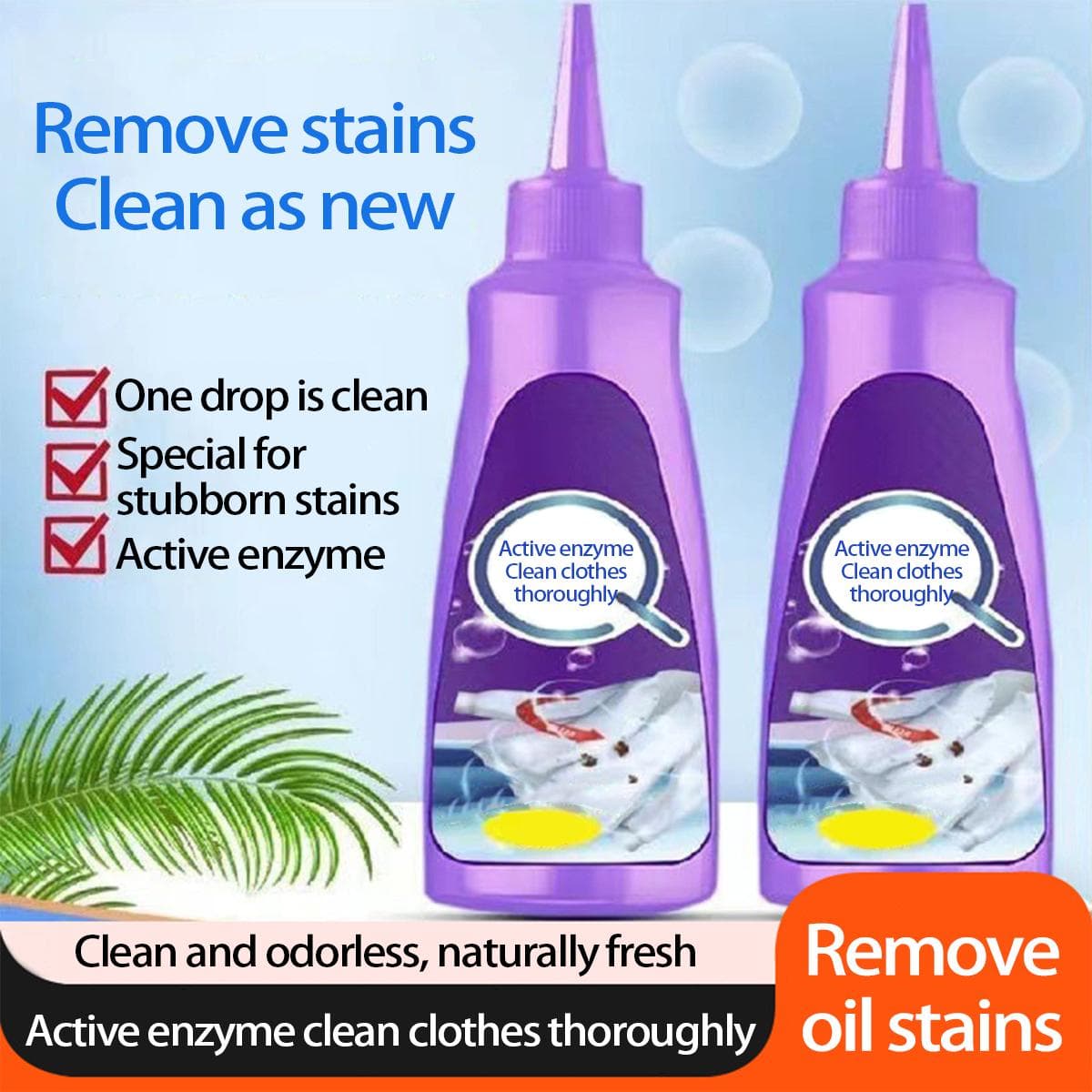 Détachant enzymatique actif - Nettoyant rapide pour taches d'huile et tenaces, sans lavage violet