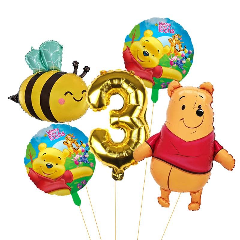 5 pièces Ballon Abeille Winnie l'Ourson Dessin Animé Fournitures de Fête Winnie Ballons Fête Ours pour Décorations Baby Shower Fête