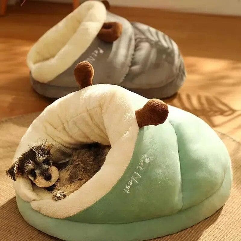 Niche chaude pour petit chien, lit respirant, maison pour chien, pantoufles mignonnes en forme de chien, sac de couchage pliable et lavable, maison po