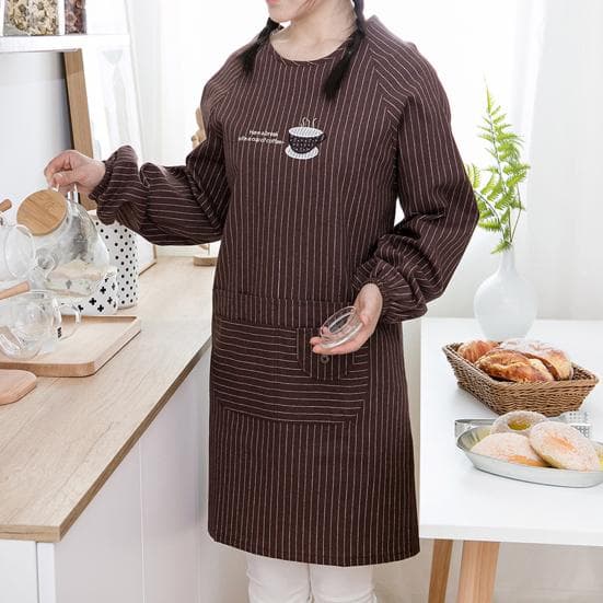 Tablier à manches longues doux pour la peau avec poches en polyester et coton pour femme Tabliers de travail pour la cuisine rouge vin