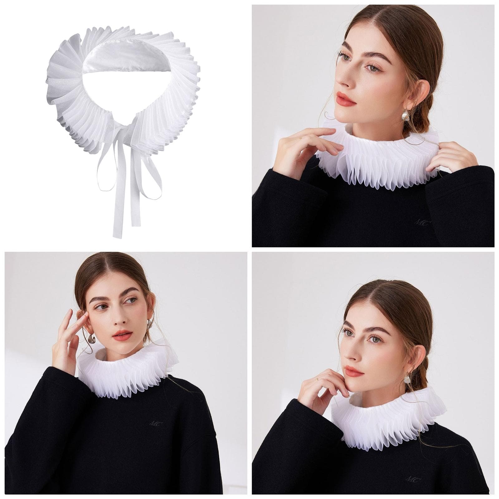 Femme Victorien Renaissance Maille Volant Faux Col Collerette de Cou Ruban Colonial Collier pour Halloween et Carnavals
