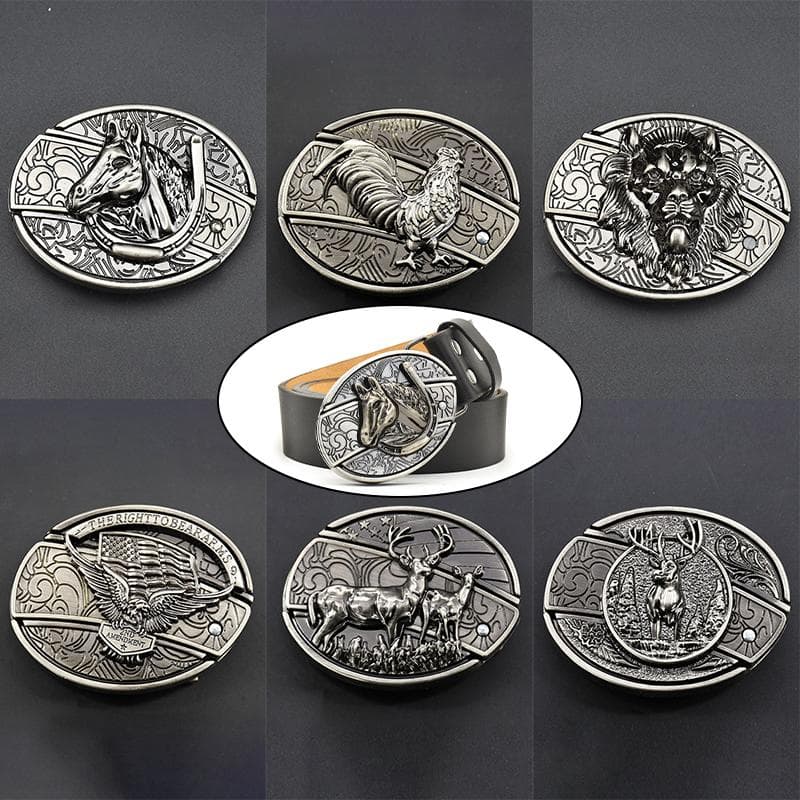 Boucle de ceinture en métal vintage pour hommes Punk Western Cowboy Sangle de taille Boucle animale gravée élégante Boucles fantaisie Accessoires