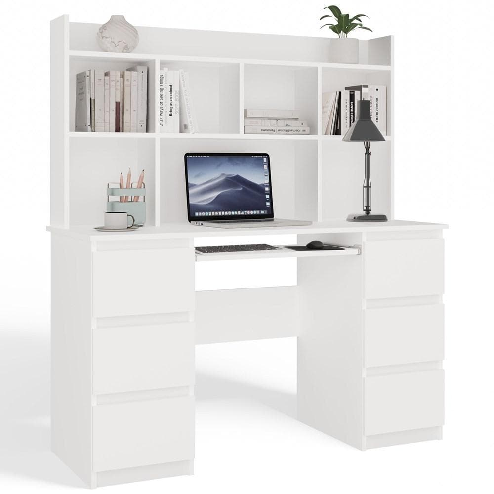 Bureau Kuba Avec Rangement Blanc Ensemble 6 Tiroirs Étagères Pour Bureau Pièce de Travail