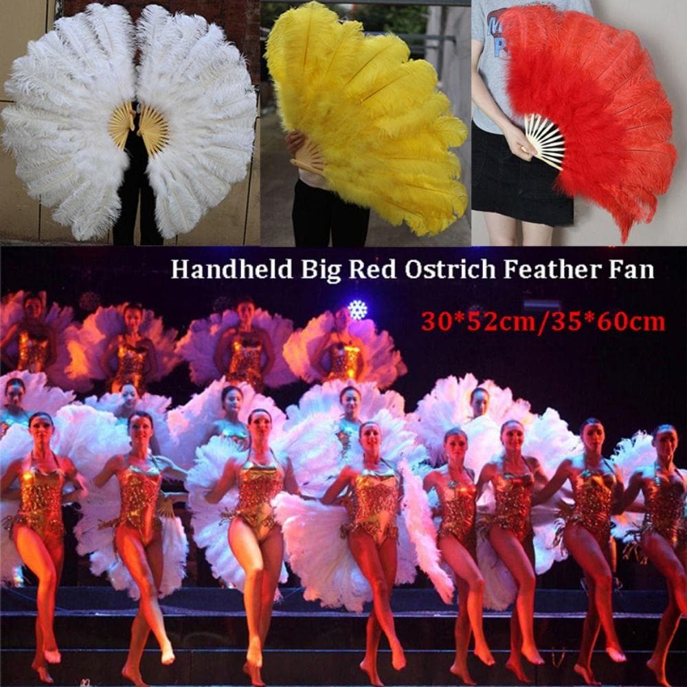 Grand Eventail à Plumes d'Autruche Rouge Portable 30*52cm 35*60cm Eventail à Plumes de Spectacle Artisanat Eventail Pliant 35cm