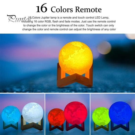 Lampe de lune avec base en bois 16 couleurs RVB Design Capteur tactile Rechargeable 3D Veilleuse de lune Décoration de chambre