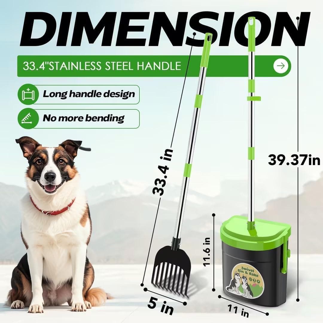 Kit Ramasse-crottes pour Chien - Manche Long en Acier Inoxydable de 33,4 , 100 Sacs à Déchets, Poubelle Anti-Odeurs pour Tous les Chiens