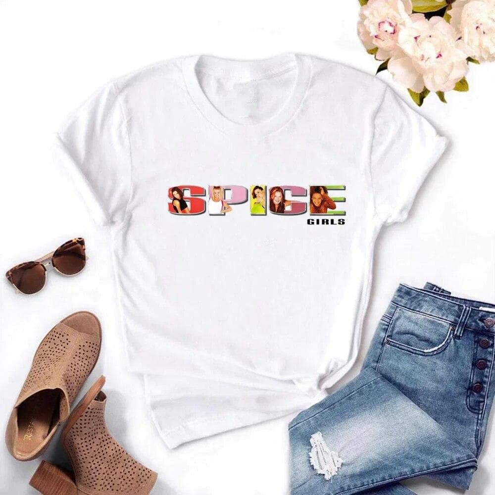 Spice Girls T-shirt Femmes Dessin Animé T-shirt À Manches Courtes Mode Filles T-shirt Quatre Saisons Imprimé Dessus D'anime T-shirts Vêtements