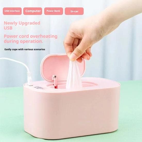 Chauffe-lingettes pour bébé Portable Chauffe-lingettes humides avec affichage LED Lingette réglable rose