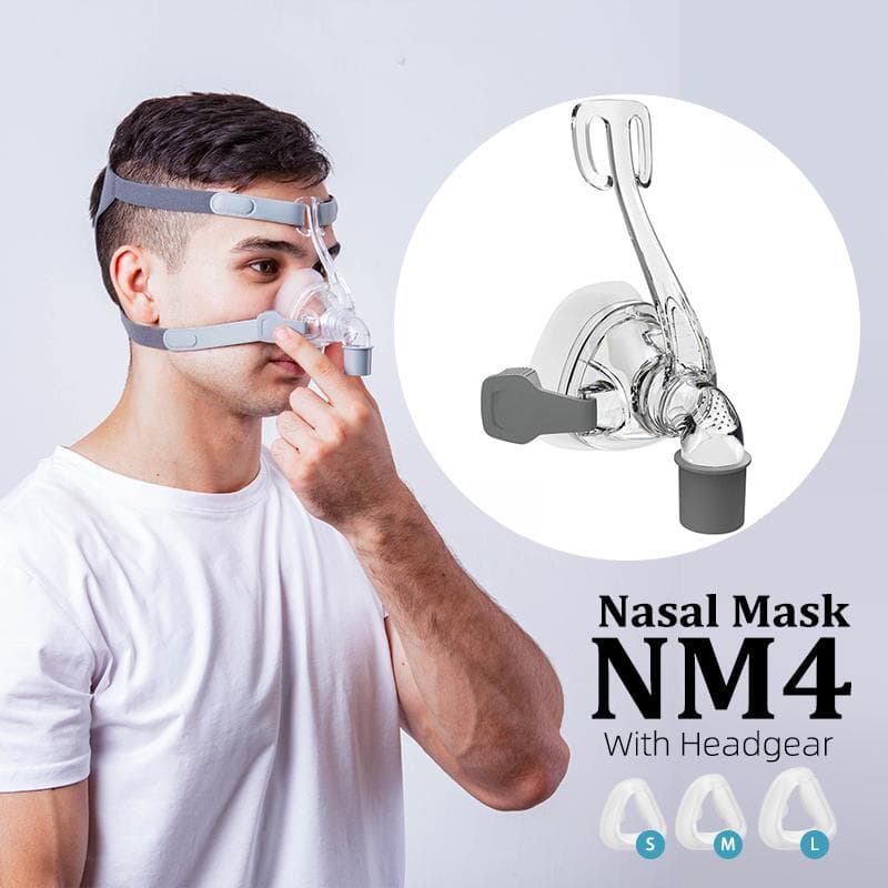 Masque Nasal BMC NM4, masque de sommeil CPAP avec couvre-chef S/M/L, trois tailles adaptées à la Machine CPAP, connecter le tuyau et le nez